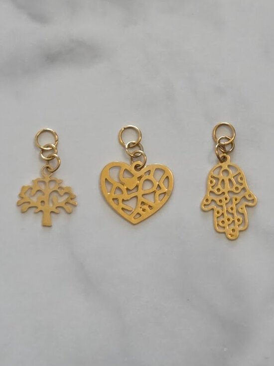 Jewelry - Bundle Of 3 Gold Filigree Charm Bundle Heart Hamsa Tree of Life Set
